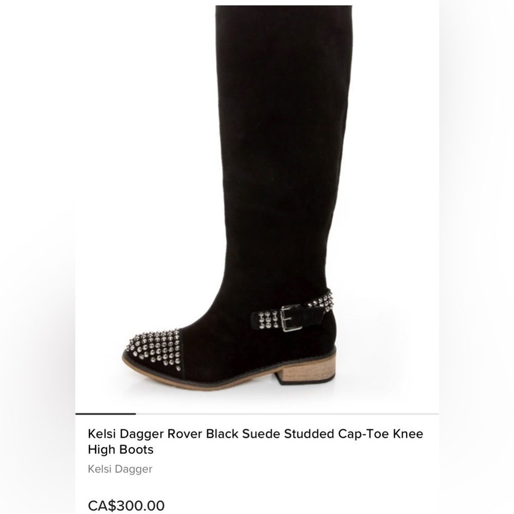 Kelsi Dagger Rover Black Suede Studded Cap-Toe Knee High Boots. Like new